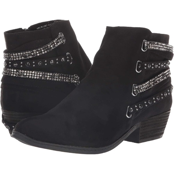 Not Rated Black Suede Studded Ankle Boots - Picture 1 of 7